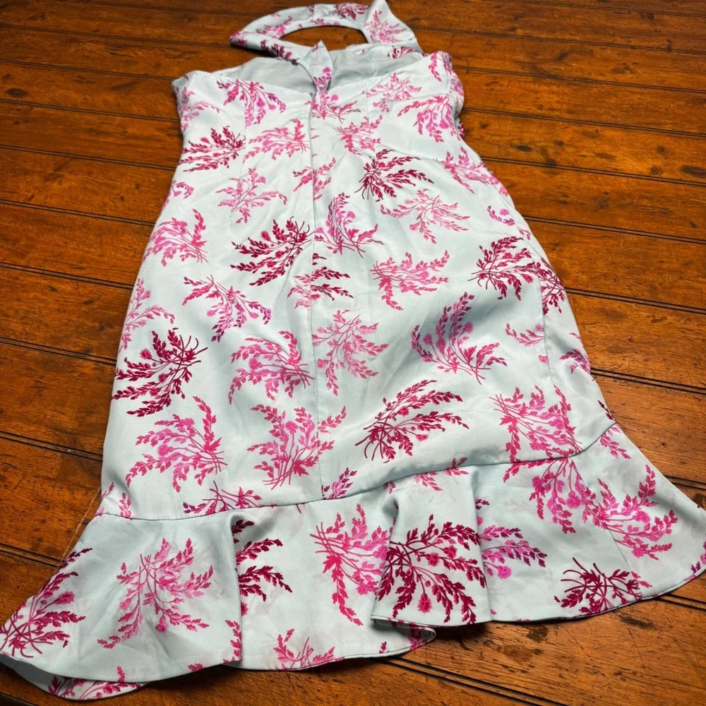 LIKELY Blue Pink Floral One Shoulder‎ Ruffle Midi Dress Size 8 Botanical Y2K - Picture 5 of 5